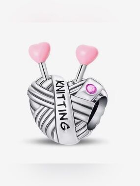 Knitting Heart Charm with Pink Accents